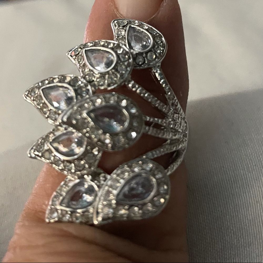 Bold Silver & Crystal Statement Ring - image 2